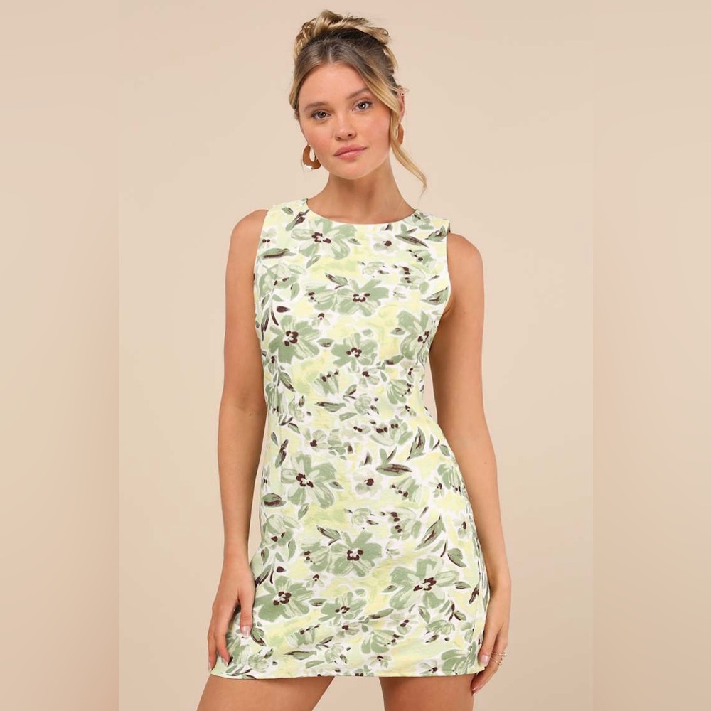 Lulus Green and White Floral Mini Dress